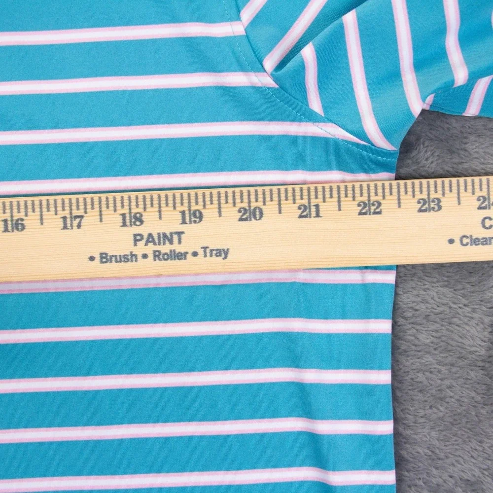 Stitch Mens M Blue Pink White Stripe Short Sleeve Golf Polo Shirt - Picture 8 of 12